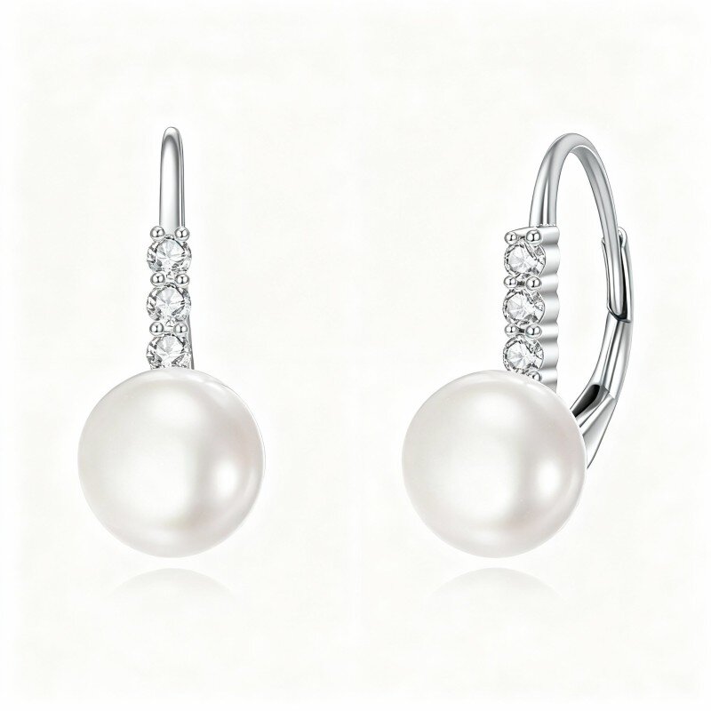 أقراط من الذهب الأبيض عيار 10 قيراط مرصعة بحبات اللؤلؤ المستديرة-16