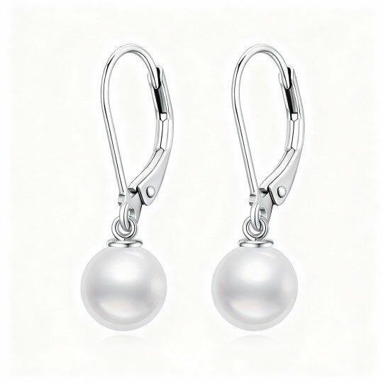 Pendientes de oro blanco de 10 quilates con perlas de talla redonda y cierre de palanca