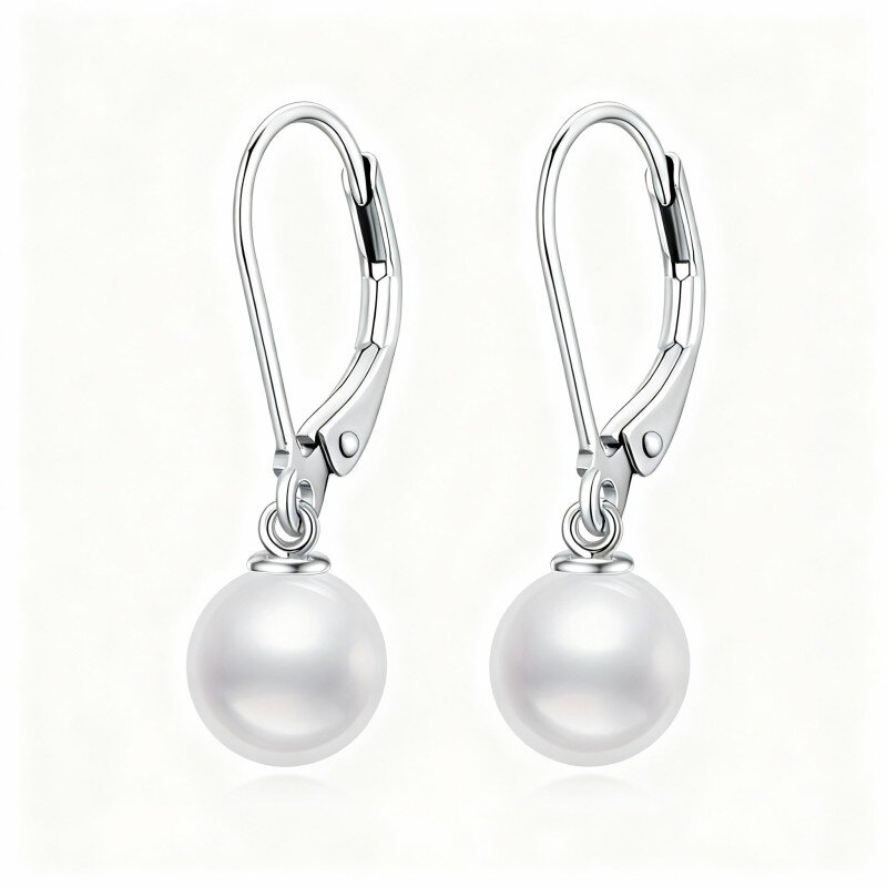 أقراط من الذهب الأبيض عيار 10 قيراط مرصعة بحبات اللؤلؤ المستديرة-18