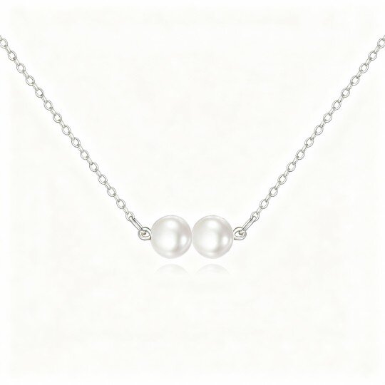 Collar con colgante de perlas redondas de oro blanco de 10 quilates