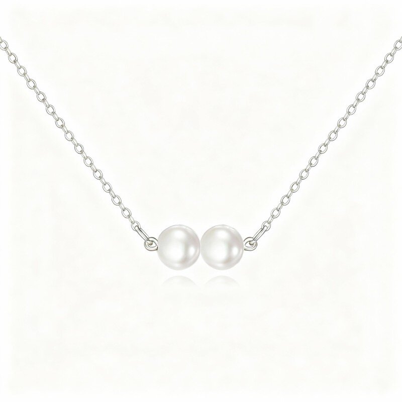 Colar com pendente de pérola redonda em ouro branco 10K-15