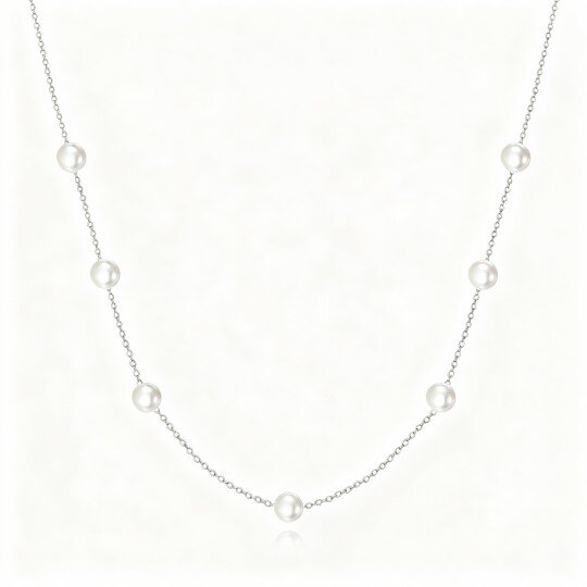 Colar com pendente de pérolas redondas em ouro branco 10K