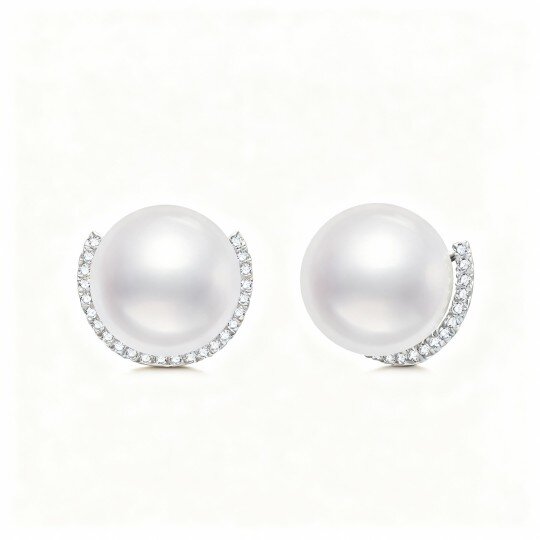 Brincos de pérola redonda em ouro branco 10K