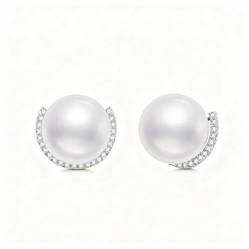 Ohrstecker aus 10-karätigem Weißgold mit runden Perlen-3