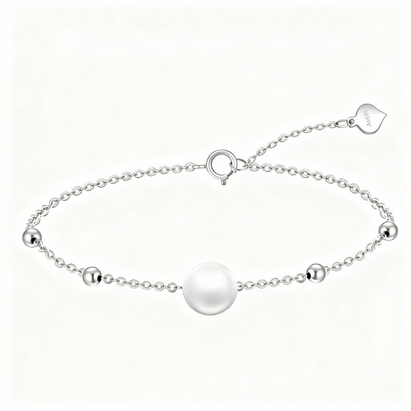 Pulseira com pendente redondo de pérola lapidada em ouro branco 10K-10