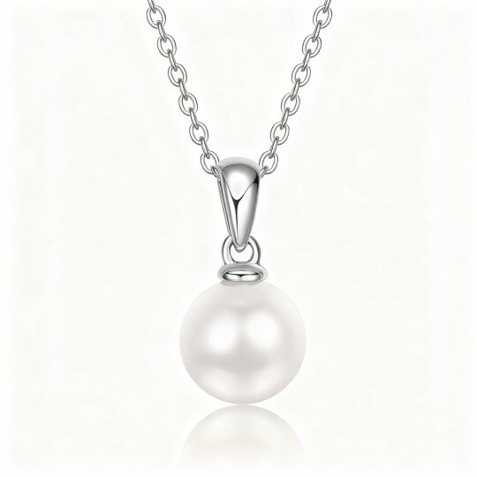 10K White Gold Round Cut Pearl Couple & Mother Pendant Necklace