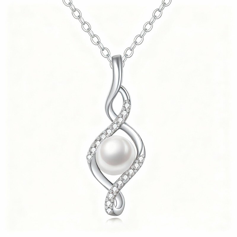 Colar com pendente símbolo do infinito em pérola de lapidação redonda em ouro branco 10K-20