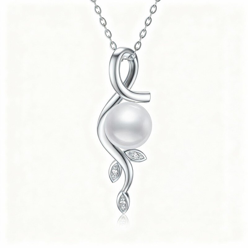 قلادة من الذهب الأبيض عيار 10 قيراط مع أوراق لؤلؤ مقطوعة بشكل دائري-1