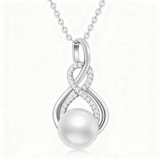 10K White Gold Round Cut Pearl Mother Pendant Necklace