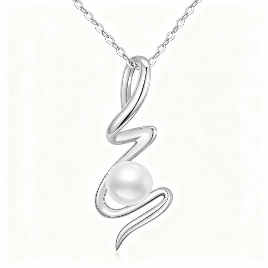 10K White Gold Round Cut Pearl Mother Pendant Necklace
