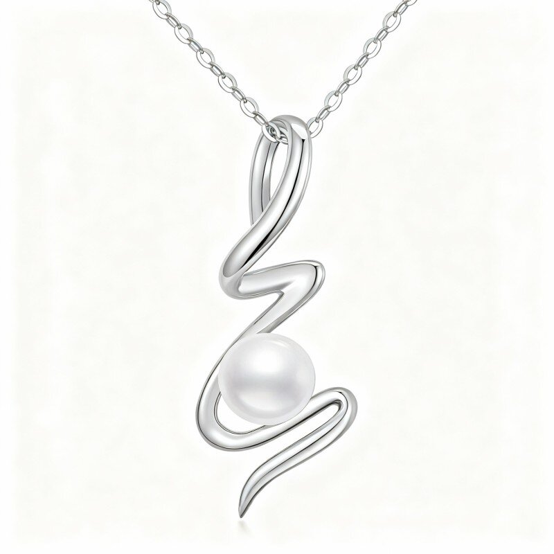 10K White Gold Round Cut Pearl Mother Pendant Necklace-7