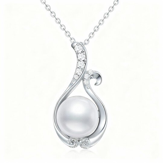 Collar con colgante de perla redonda de oro blanco de 10 quilates