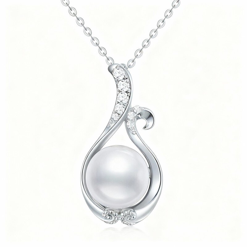 Collar con colgante de perla redonda de oro blanco de 10 quilates-1