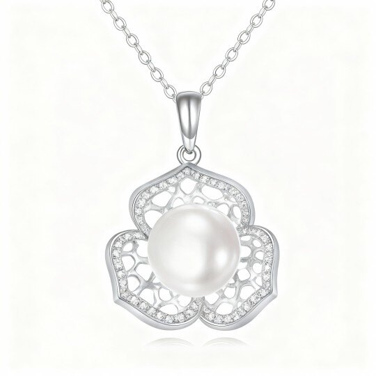 Collier pendentif en or blanc 10 carats avec perle ronde taille