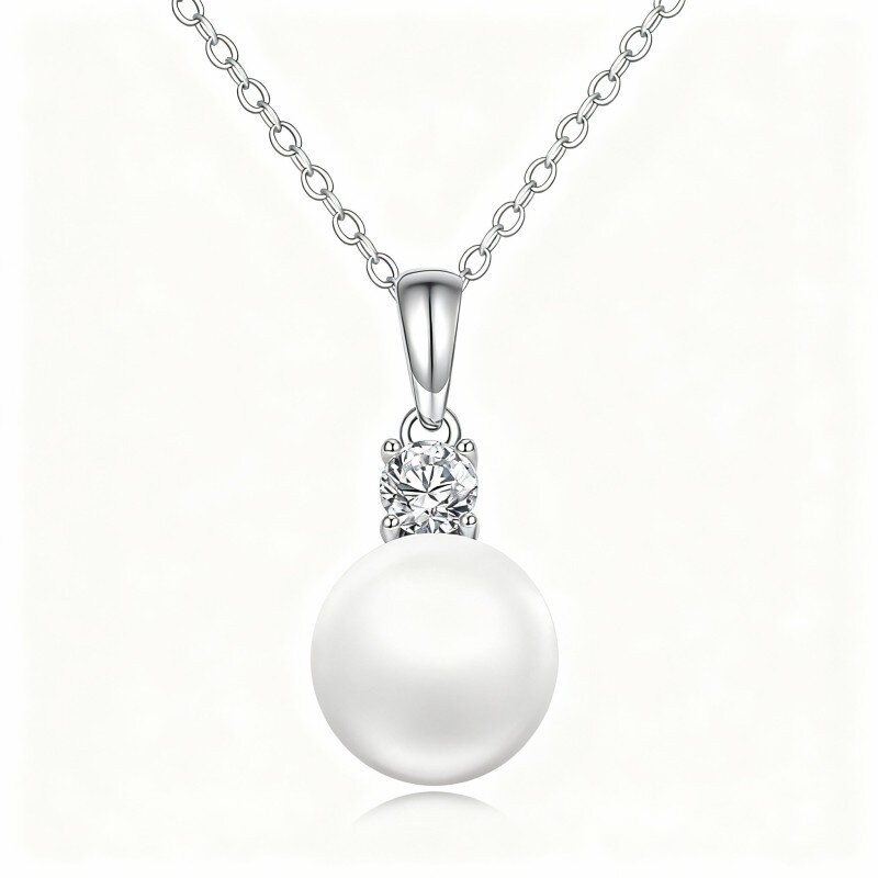 Colar com pendente de pérola redonda em ouro branco 10K-18