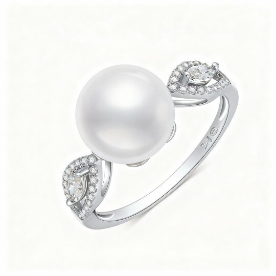 Anillo redondo de oro blanco de 10 quilates con perla de talla redonda