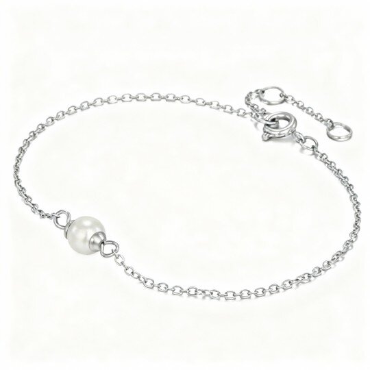 10K White Gold Round Cut Pearl Single Chain Anklet
