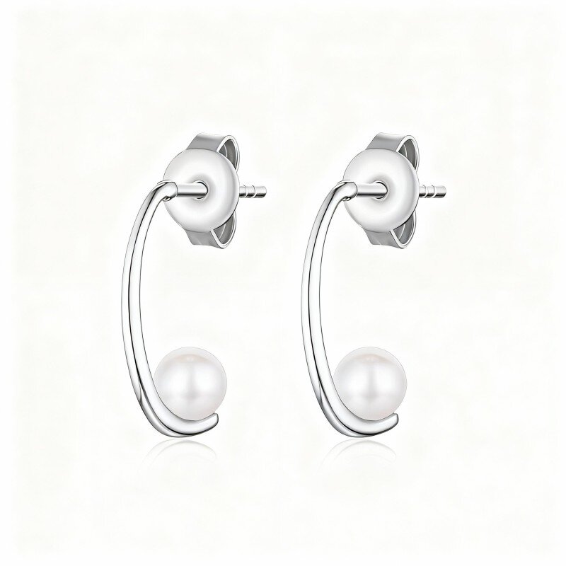 Brincos de pérola redonda em ouro branco 10K-15