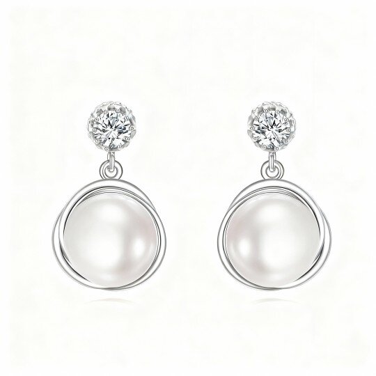 Brincos de pérola redonda em ouro branco 10K
