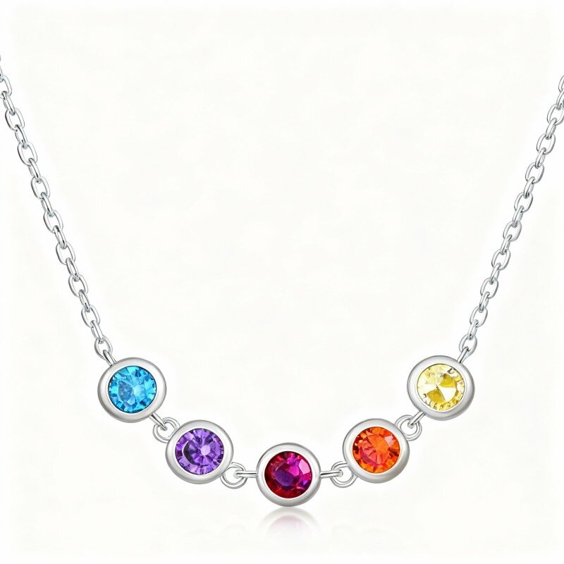 10K White Gold Round Cut Cubic Zirconia Round Pendant Necklace-18