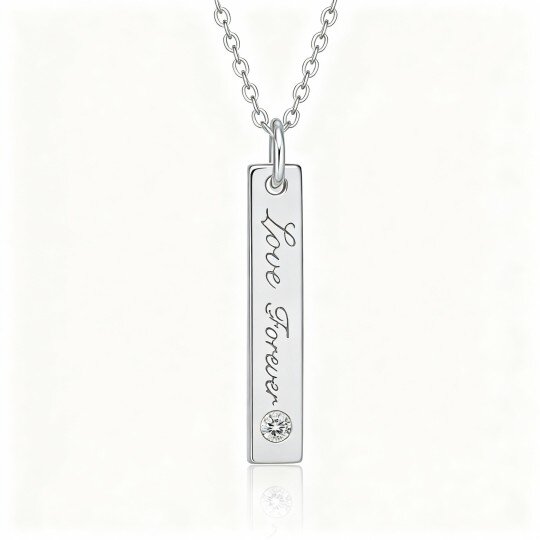 Collar con barra de piedra natal personalizada en oro blanco de 10 quilates con circonita cúbica de corte redondo
