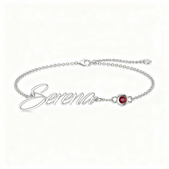 10K White Gold Round Cut Cubic Zirconia Personalized Birthstone & Personalized Classic Name Charm Bracelet