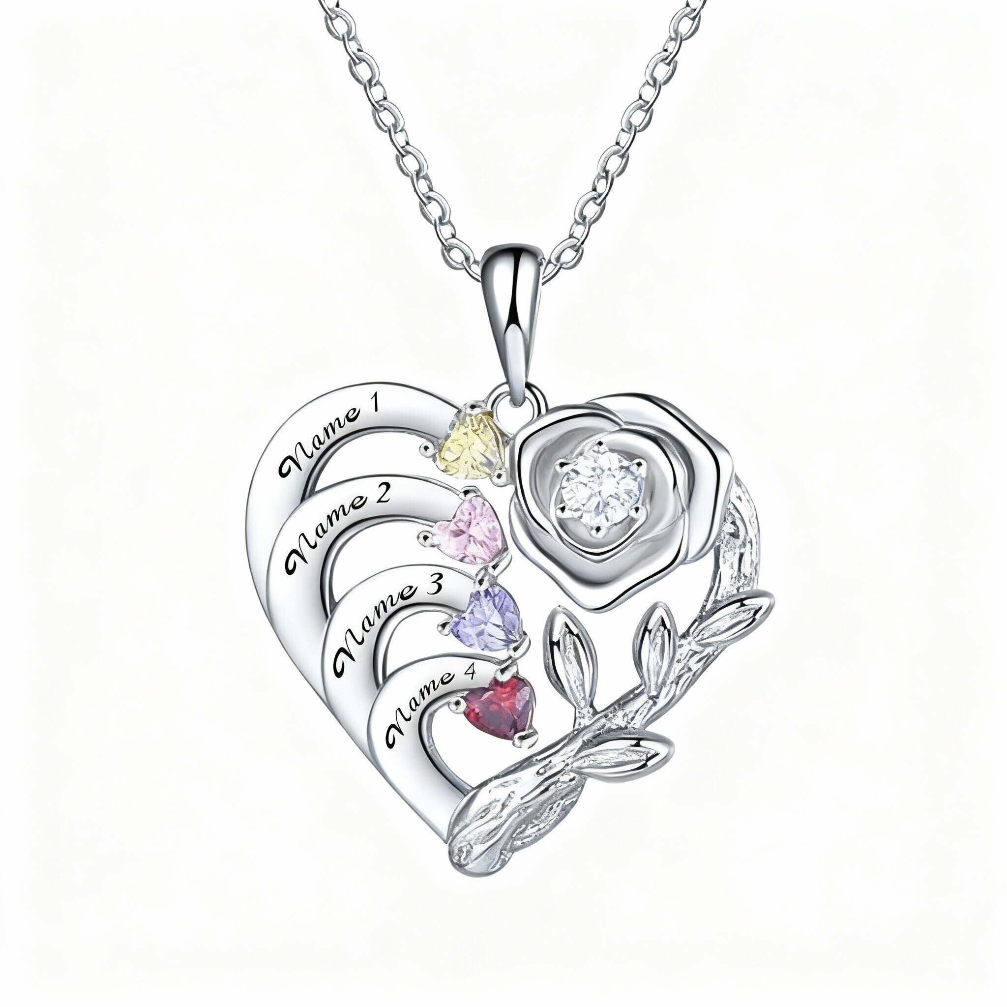 14K White Gold Round Cut Cubic Zirconia Personalized Birthstone ...