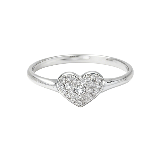 10K White Gold Round Cut Personalized Birthstone & Personalized Engraving & Heart Ring