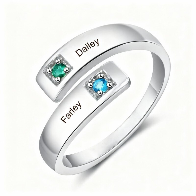 10K White Gold Round Cut Cubic Zirconia Personalized Birthstone & Personalized Engraving Birthstone Ring-16