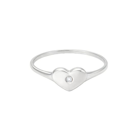 10K White Gold Round Cut Personalized Birthstone & Heart Birthstone Ring