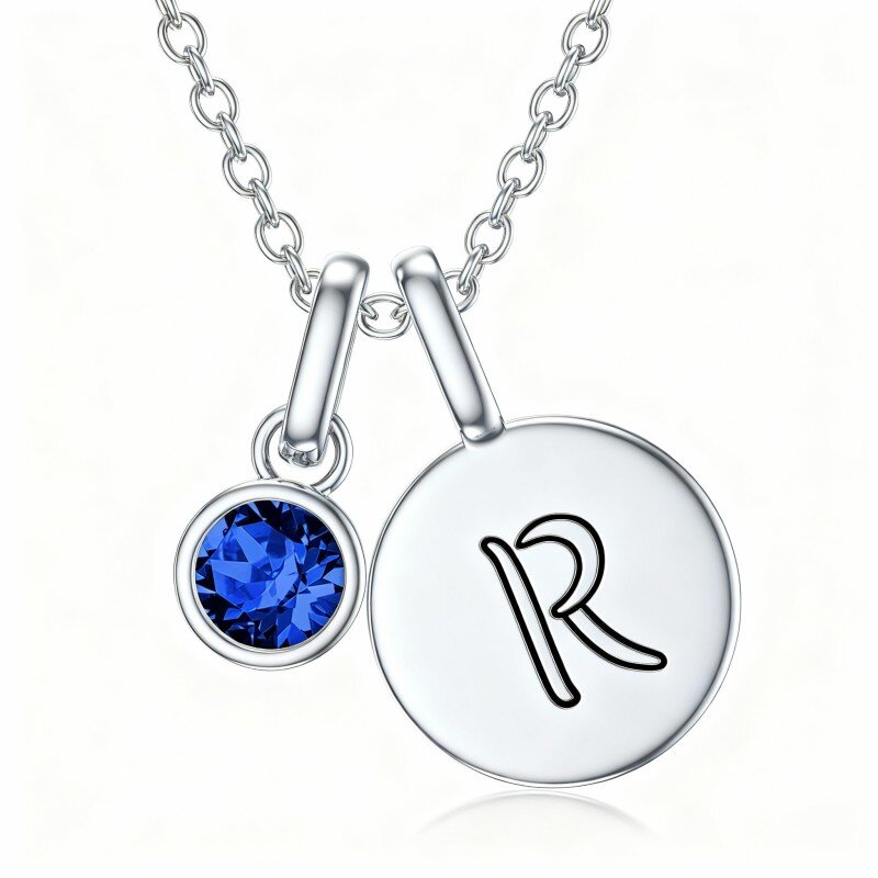 10K White Gold Round Cut Cubic Zirconia Personalized Birthstone Pendant Necklace-11
