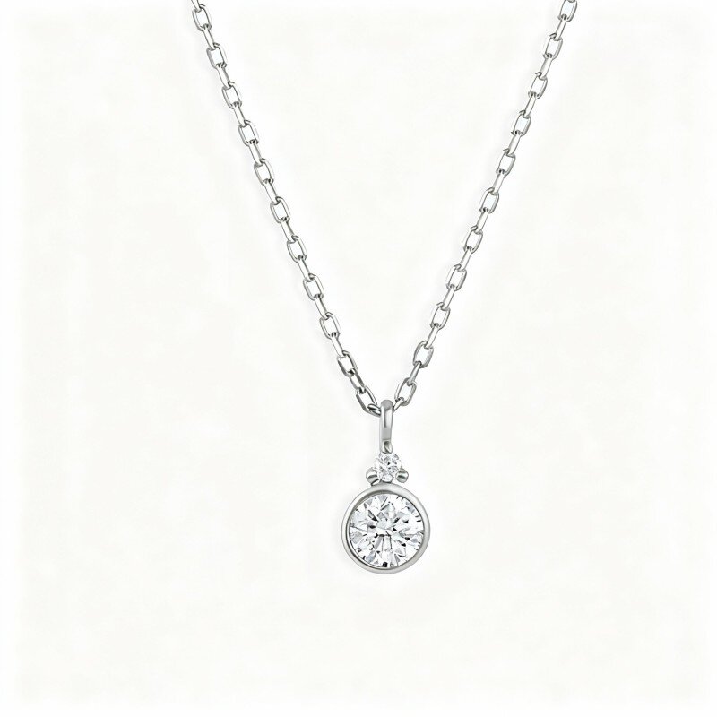 10K White Gold Round Cut Cubic Zirconia Personalized Birthstone & Round Pendant Necklace-1