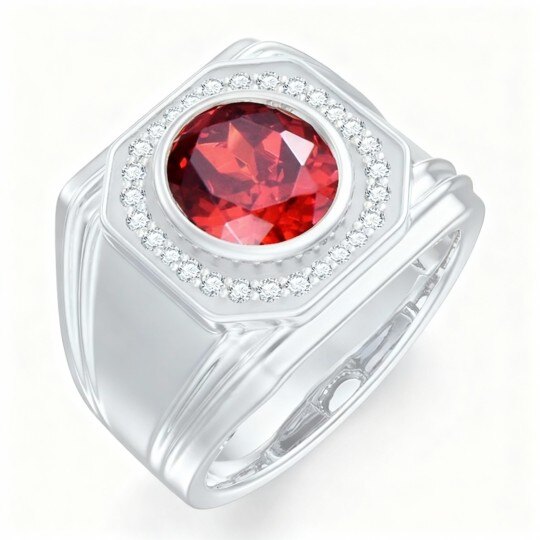 10K White Gold Round Cut Cubic Zirconia Personalized Birthstone Birthstone Ring for Men