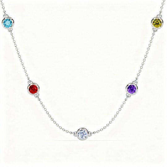 10Kホワイトゴールド ラウンドカット キュービックジルコニア パーソナライズ誕生石＆姉妹ペンダントネックレス