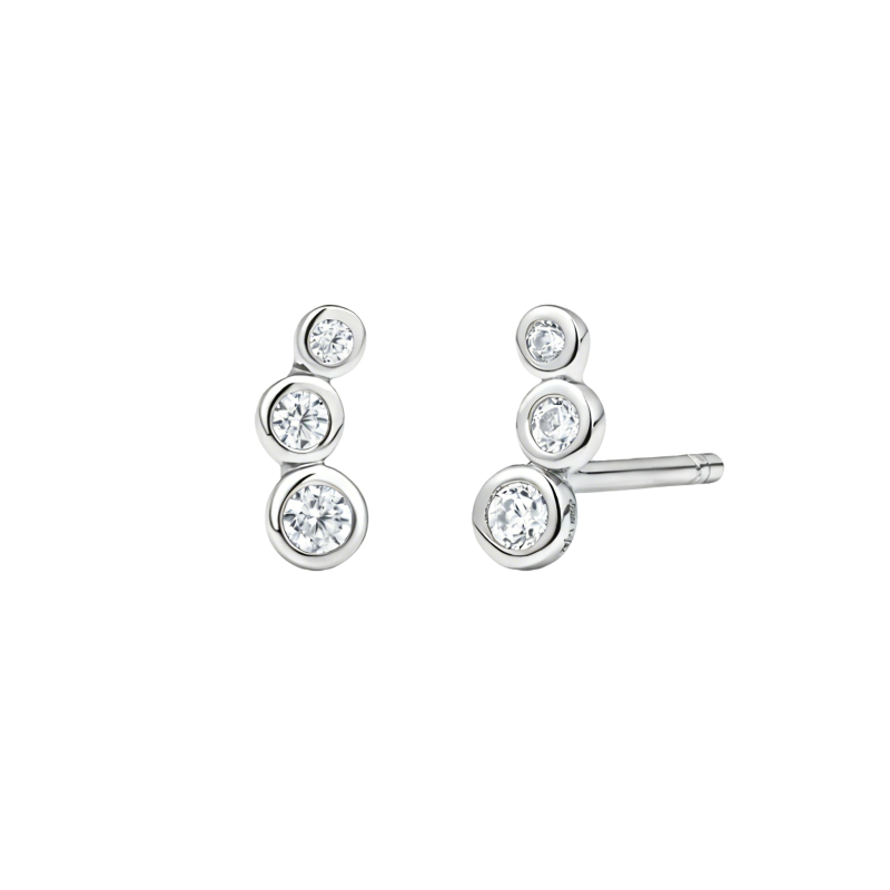 Boucles d'oreilles puces personnalisées en or blanc 14 carats avec zircon cubique taille ronde et pierre de naissance-1