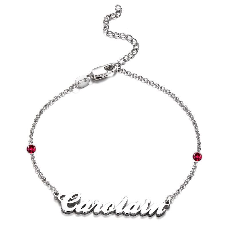 Pulsera de platino con circonitas cúbicas redondas personalizadas con nombre en pulsera clásica con dije de platino y baño de oro blanco-1