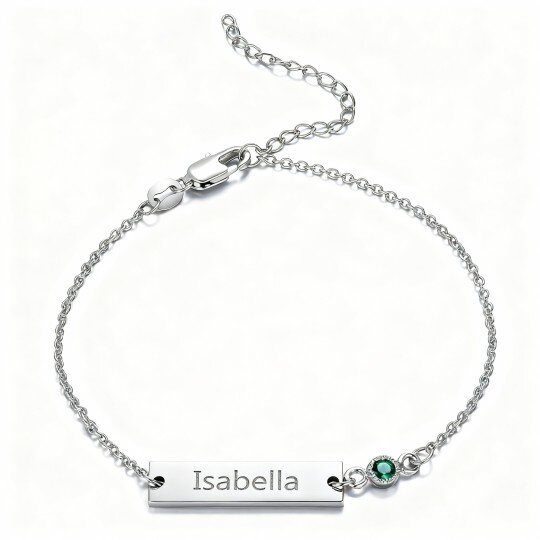 Pulseira de identificação clássica personalizada com nome, em ouro branco de 10 quilates e zircónias cúbicas de corte redondo.