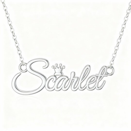 Colar com Pendente Clássico Personalizado com Nome em Ouro Branco 10K e Corte Redondo