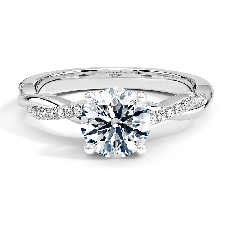 Anillo de compromiso para parejas en platino con circonitas cúbicas de talla redonda, grabado personalizado y chapado en oro blanco.-1