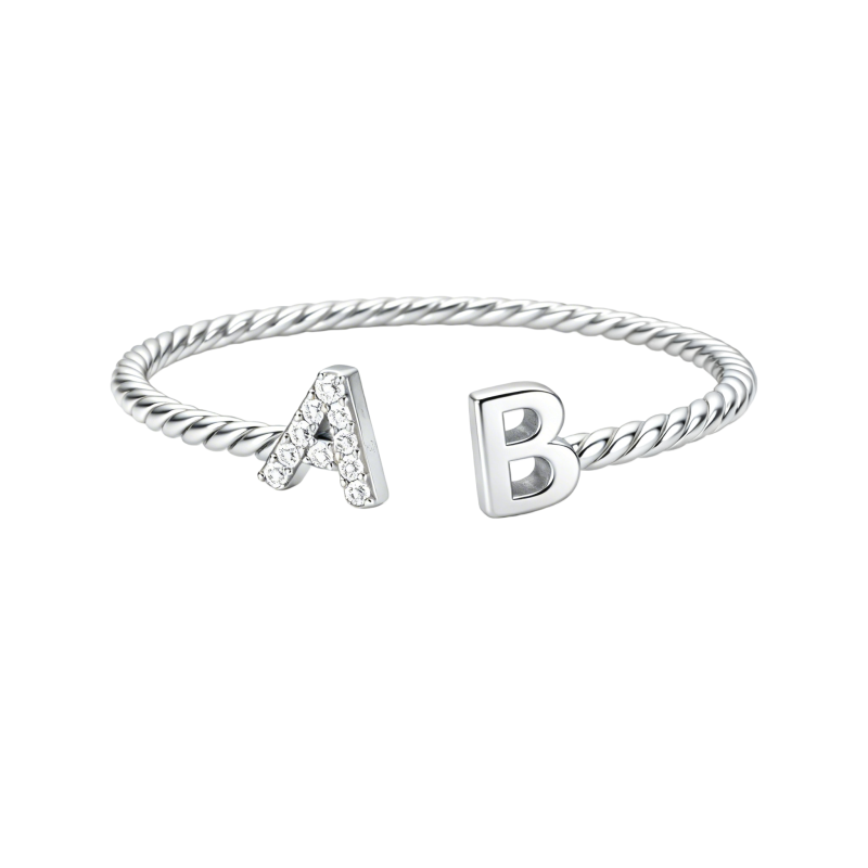 Anillo con inicial personalizada de oro blanco de 10 quilates con talla redonda.-2