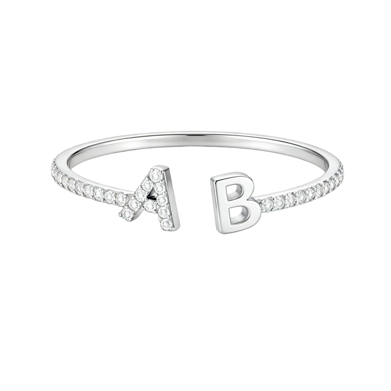 Anillo con inicial personalizada de oro blanco de 10 quilates con talla redonda.-3