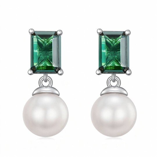 أقراط من الذهب الأبيض عيار 10 قيراط، مرصعة بأحجار الزركونيا المكعبة واللؤلؤ، بتصميم دائري ومربع، ومزينة بقطع الأميرة