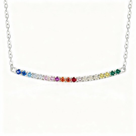 9K White Gold Round Cut Cubic Zirconia Rainbow Bar Necklace