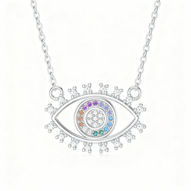 Colar com pendente em ouro branco 10K com zircónias cúbicas redondas em forma de arco-íris-4