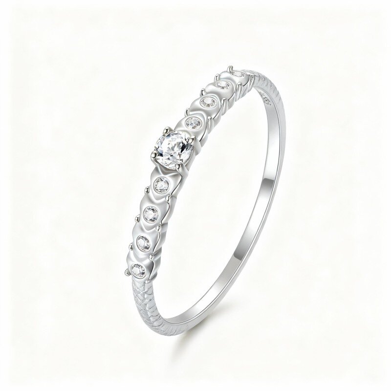 10K White Gold Round Cut Cubic Zirconia Ring-2