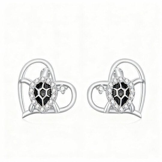 10K White Gold Round Cut Cubic Zirconia Sea Turtle Stud Earrings