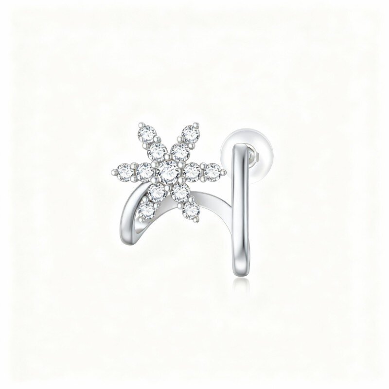 9K White Gold Round Cut Cubic Zirconia Snowflake Climber Earrings-9