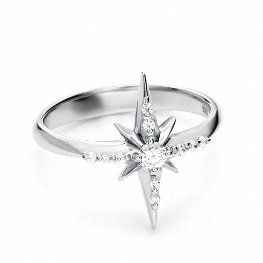 10K White Gold Round Cut Cubic Zirconia Star Ring