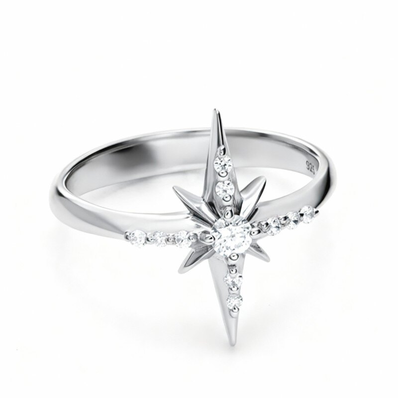 10K White Gold Round Cut Cubic Zirconia Star Ring-18