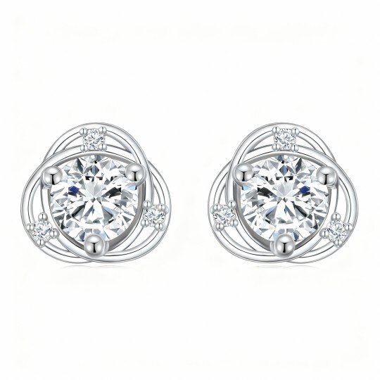 Brincos de pino redondos em ouro branco de 10 quilates com zircónia cúbica de corte redondo.